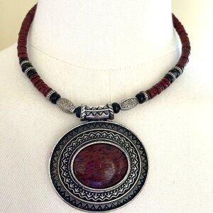 Premier Designs "Red Spice" Necklace Choker Southwest Faux Red Jasper Boho VTG